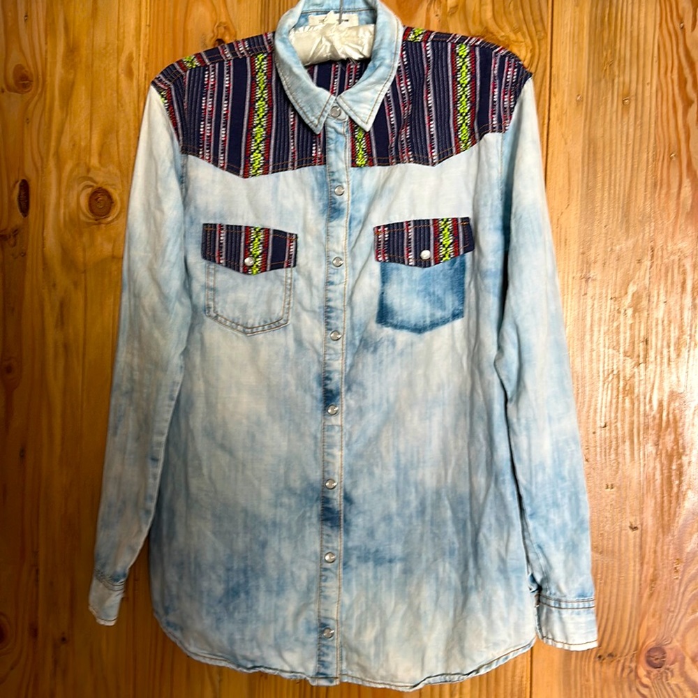 Forever 21 distressed denim blouse